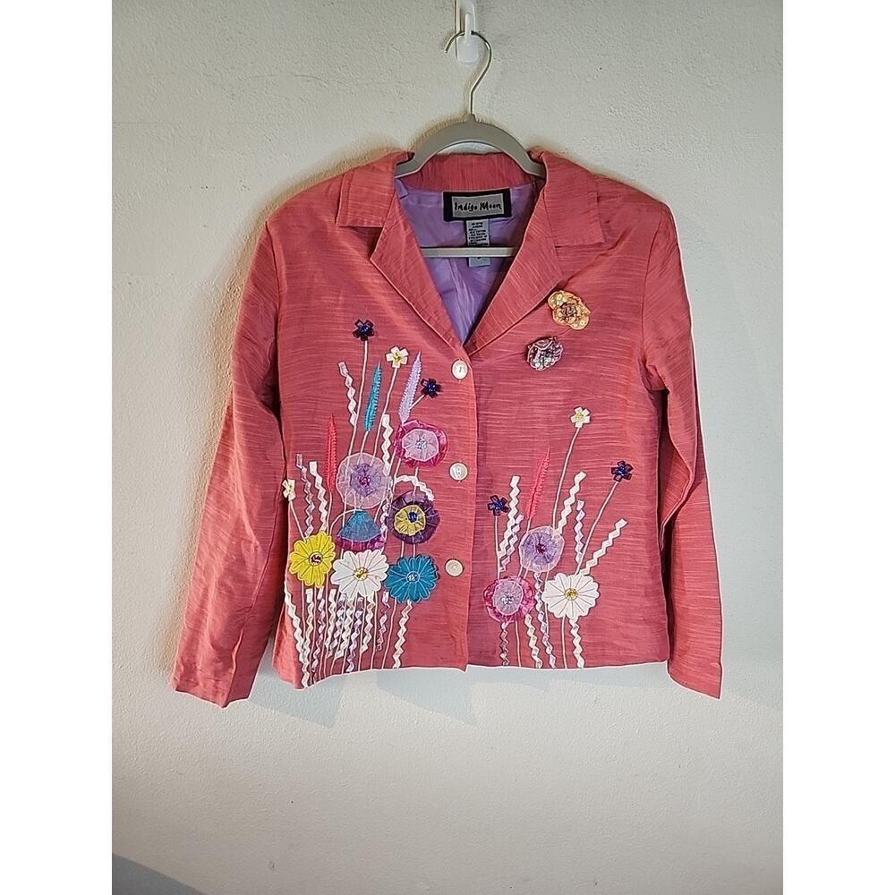 Indigo Moon Jacket Embroidered Paisley Button Down Bohemian Patchwork Small